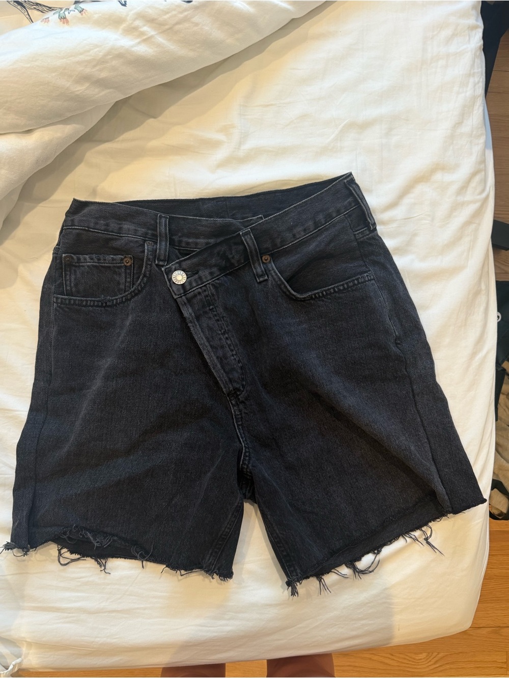 Agolde Black High-Rise Frayed Hem Jean Shorts - Picture 1 of 4
